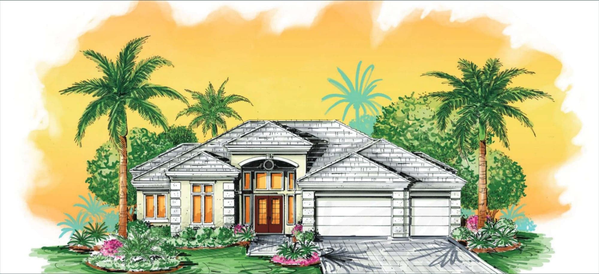 The Aria custom home front elevation by Koogler Homes, Cape Coral, FL
