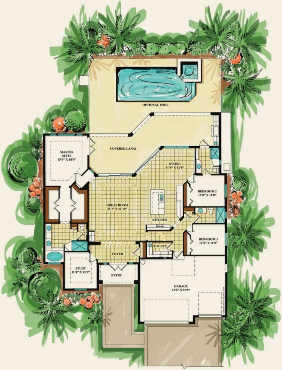The Aria floor plan rendering — Koogler Homes