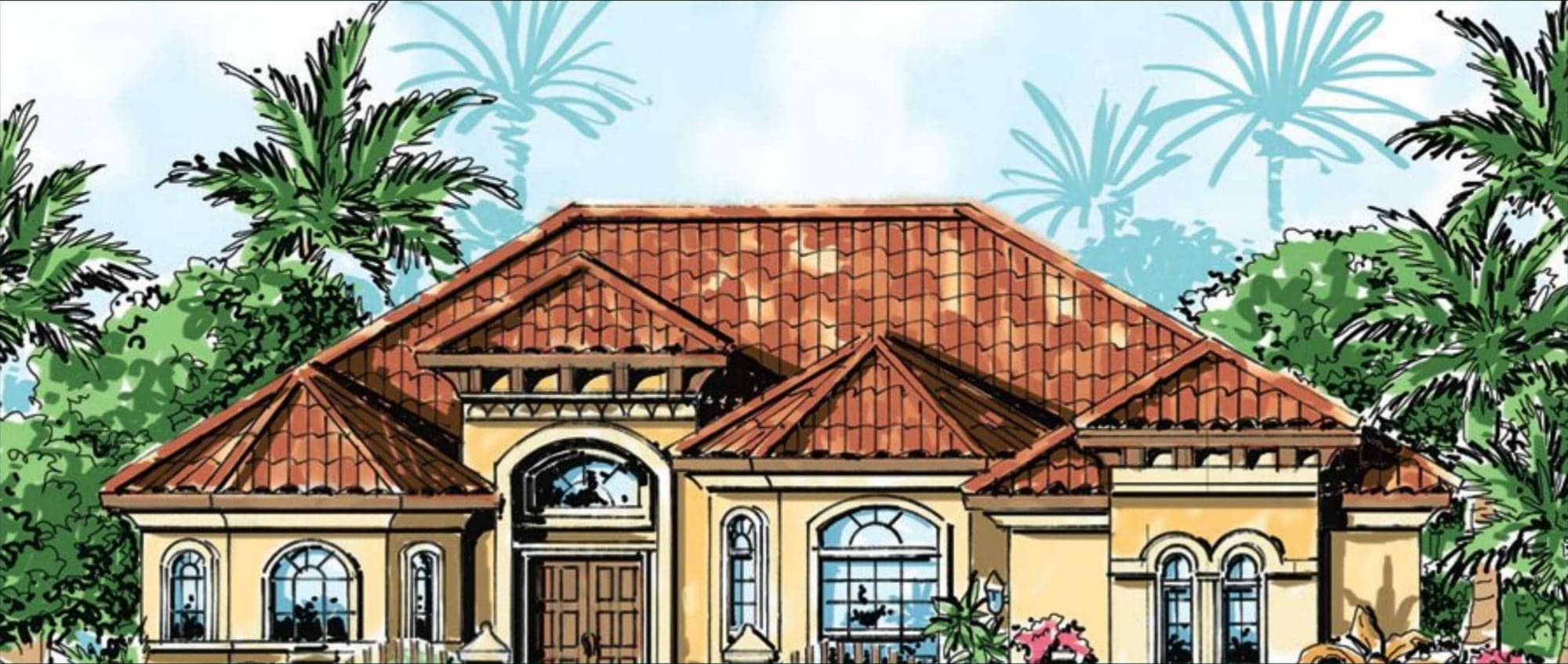The Bellagio custom home front elevation by Koogler Homes, Cape Coral, FL