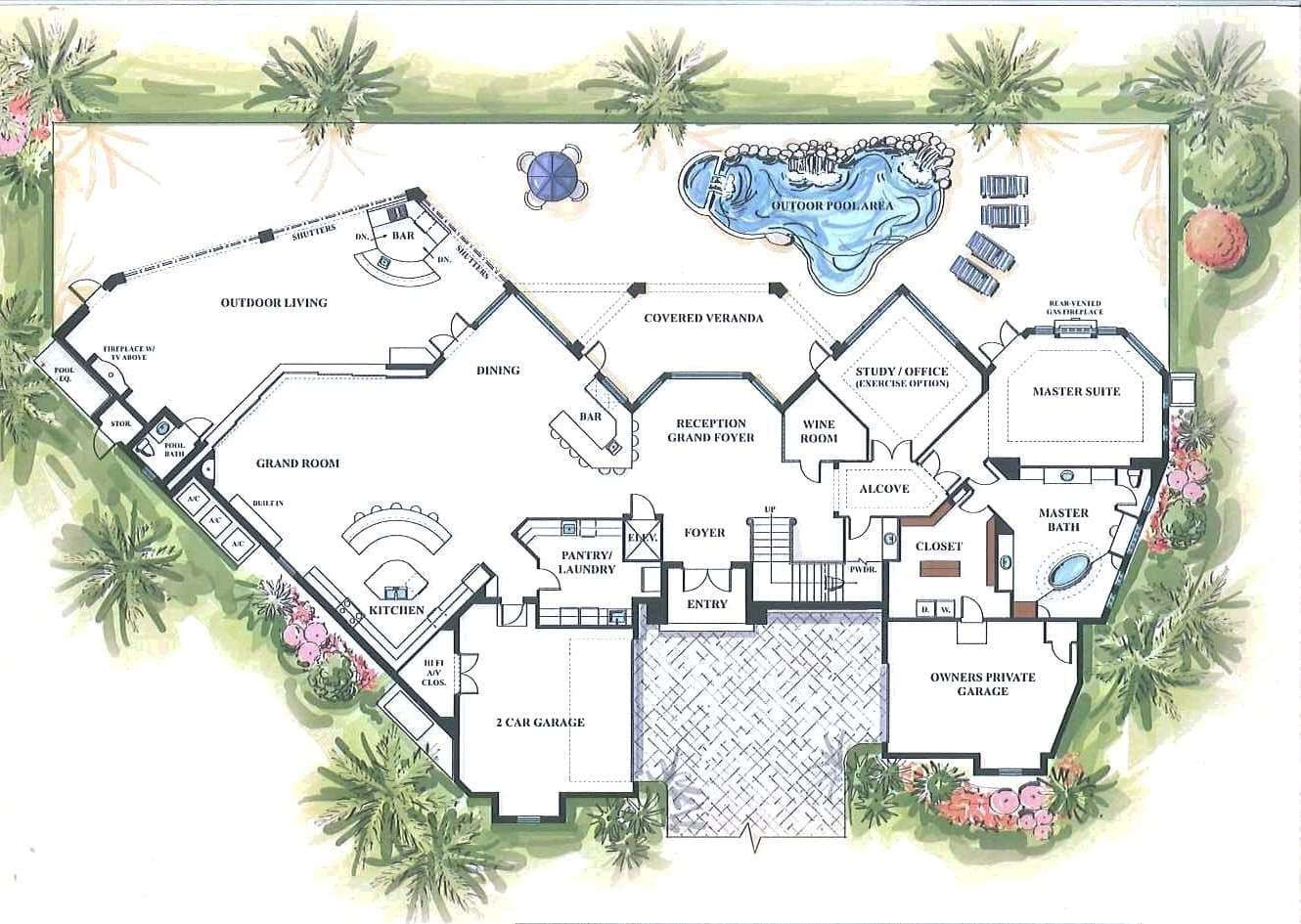 The Harbor floor plan rendering — Koogler Homes — First Floor