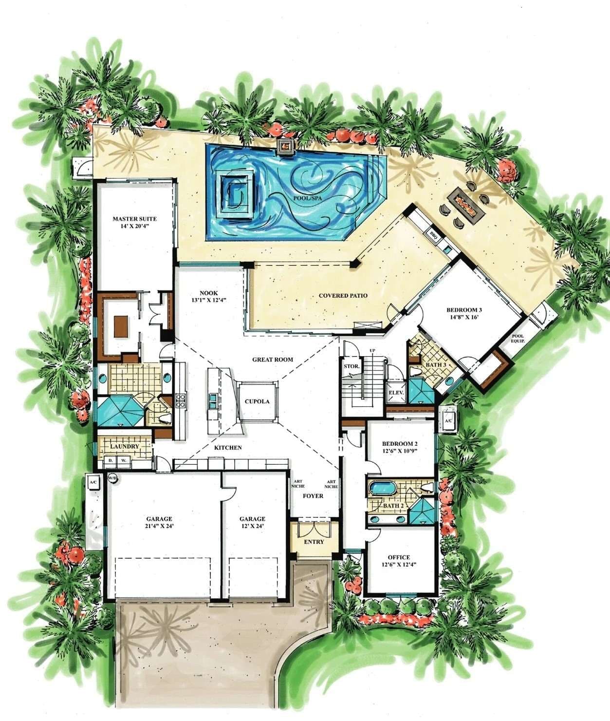 The Luna floor plan rendering — Koogler Homes — First Floor