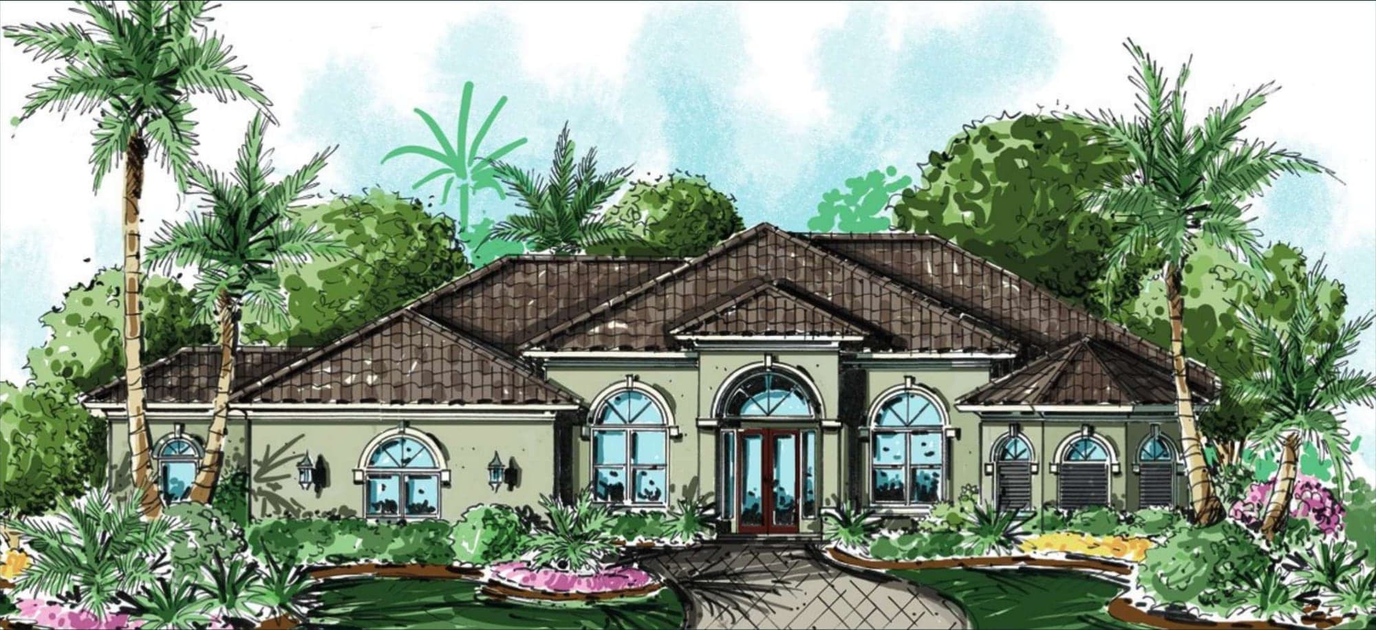 The Mirage custom home front elevation by Koogler Homes, Cape Coral, FL