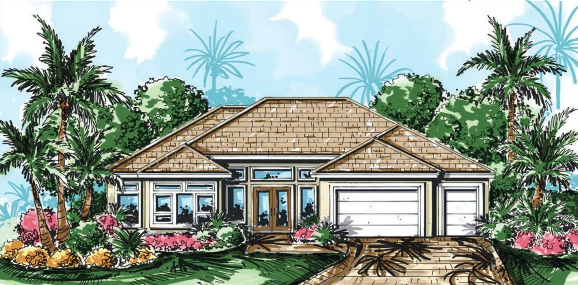 The Palacade custom home front elevation by Koogler Homes, Cape Coral, FL
