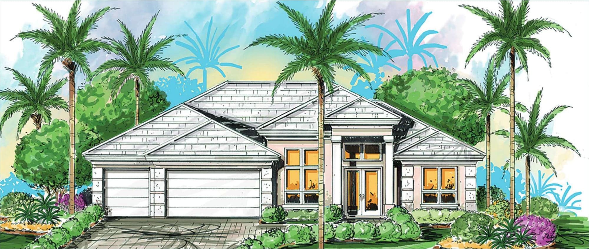 The Pearl custom home front elevation by Koogler Homes, Cape Coral, FL