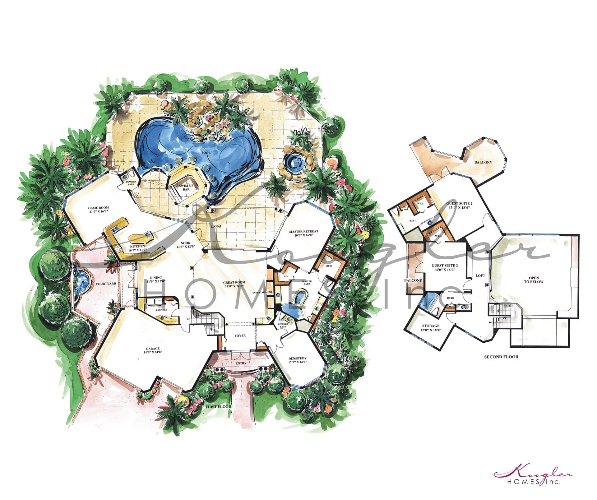 The Baronial floor plan rendering — Koogler Homes