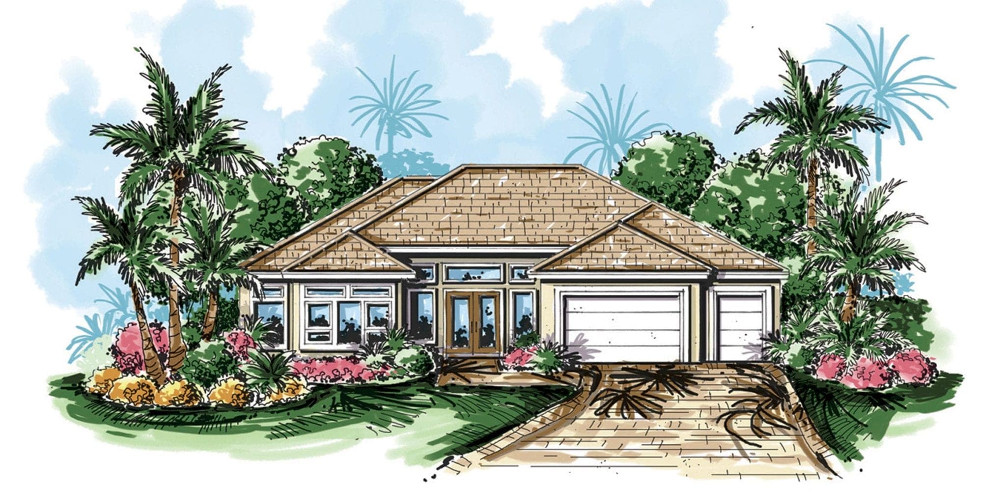 The Cascade custom home front elevation by Koogler Homes, Cape Coral, FL
