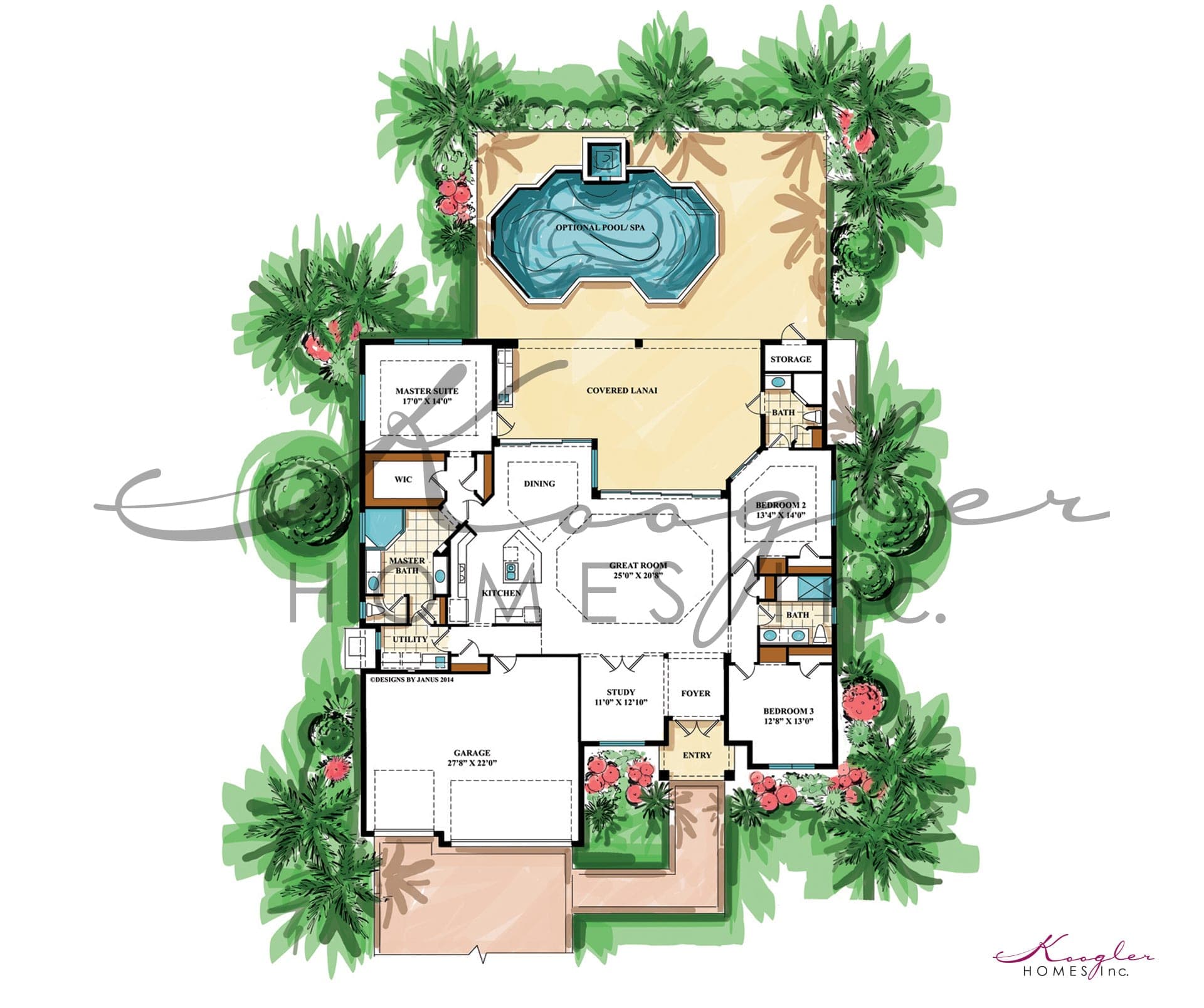 The Santa Rosa floor plan rendering — Koogler Homes