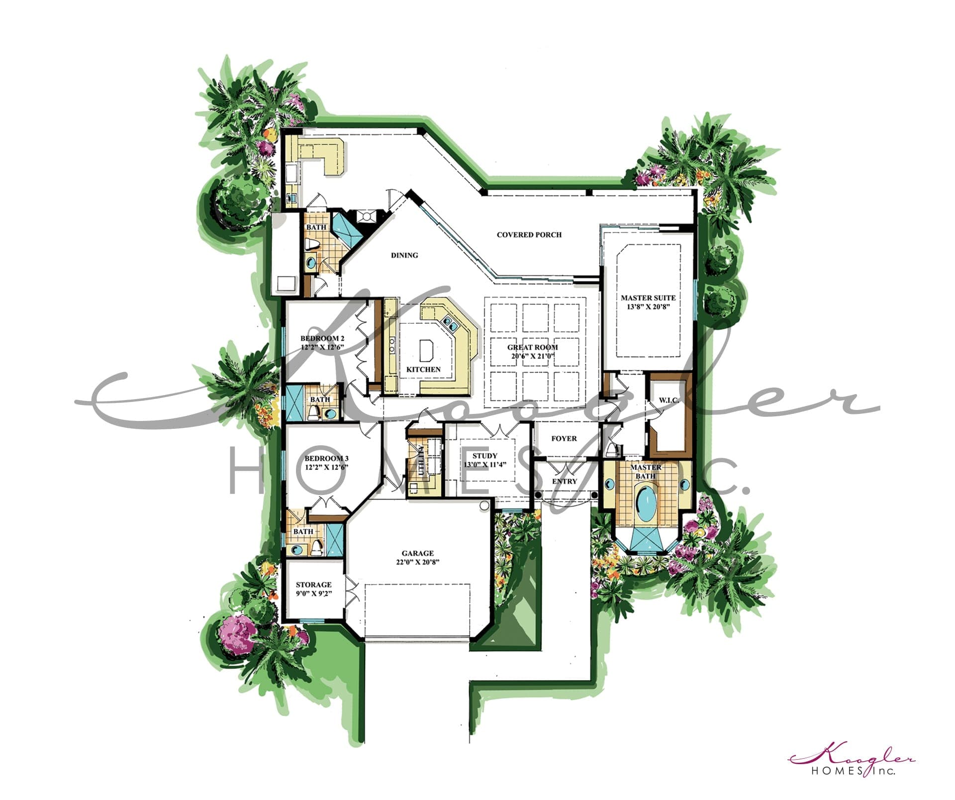 The Tobago floor plan rendering — Koogler Homes