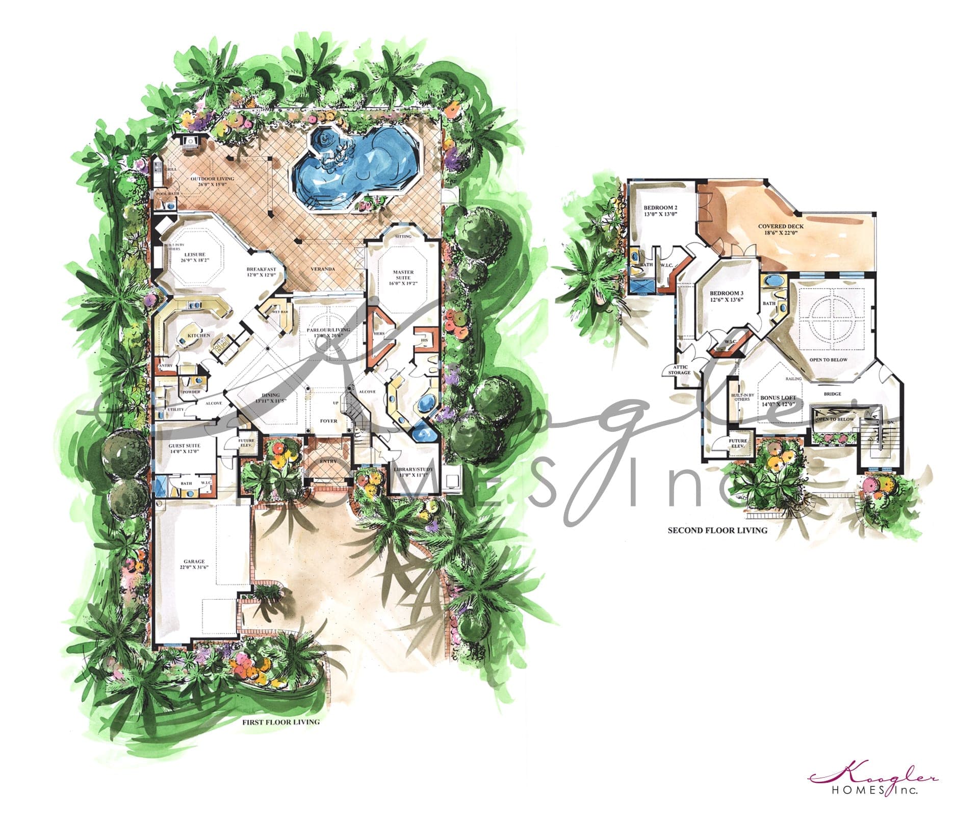 The Villa Centinale floor plan rendering — Koogler Homes