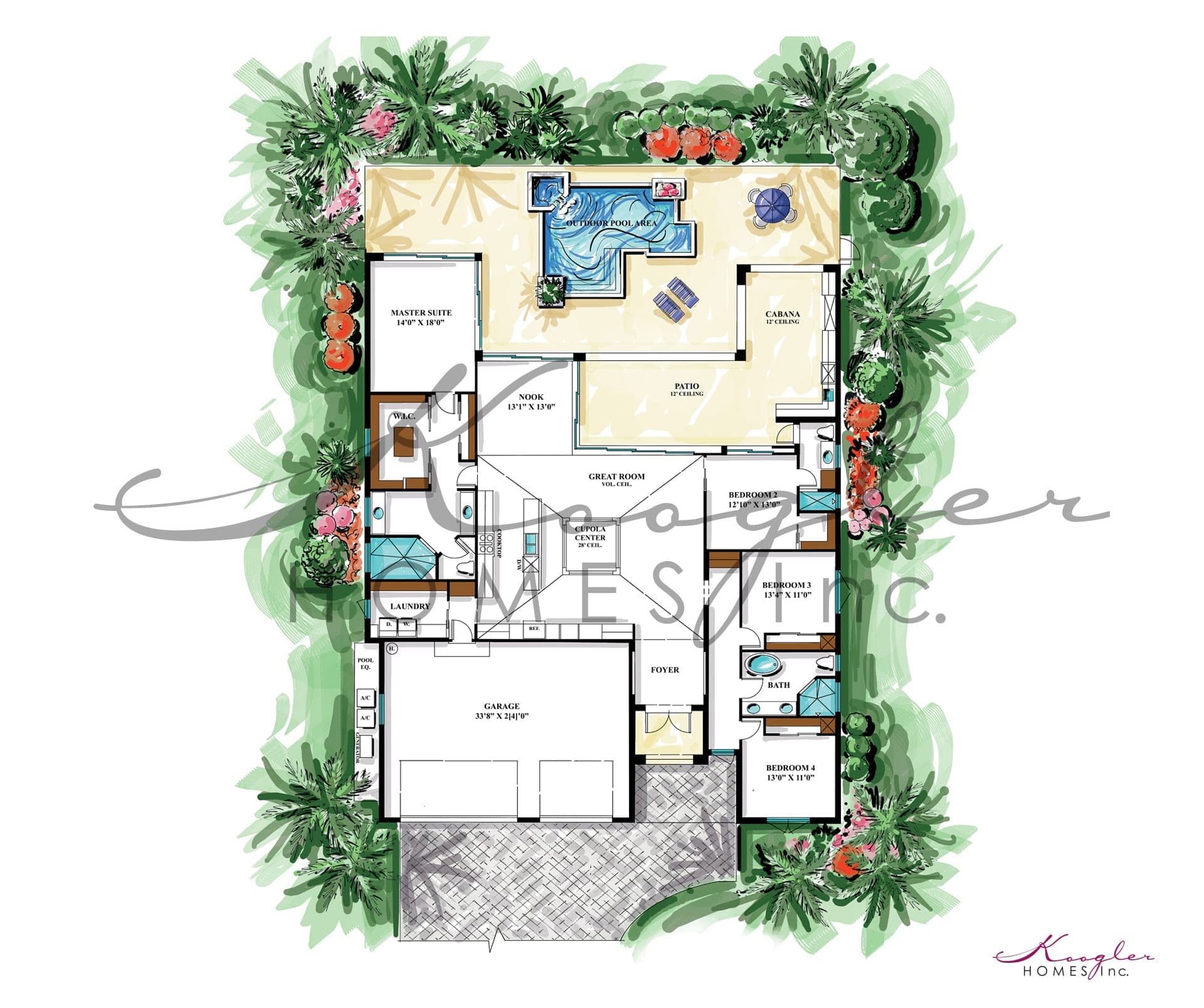 The Necker Island floor plan rendering — Koogler Homes