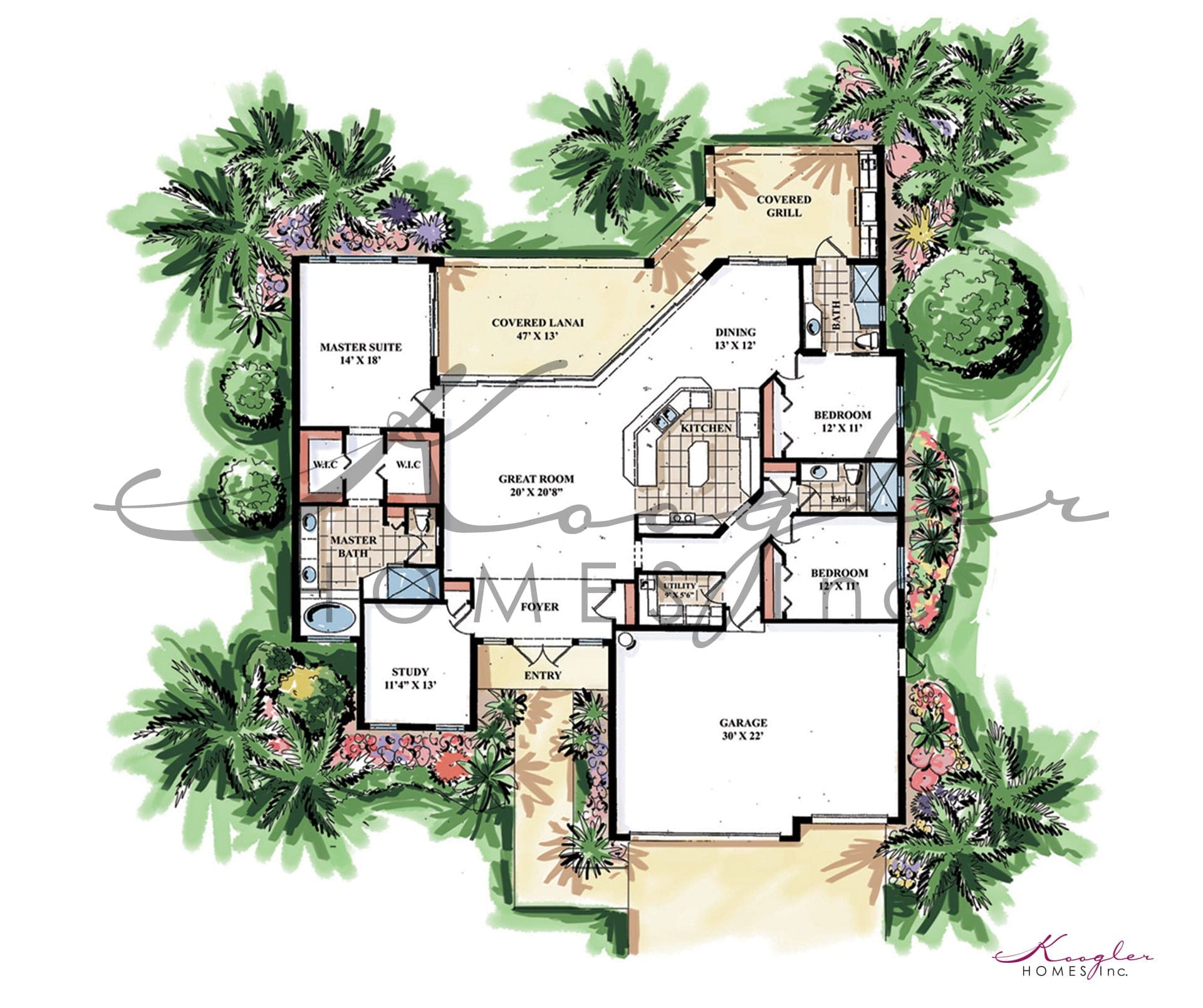 The Cascade floor plan rendering — Koogler Homes