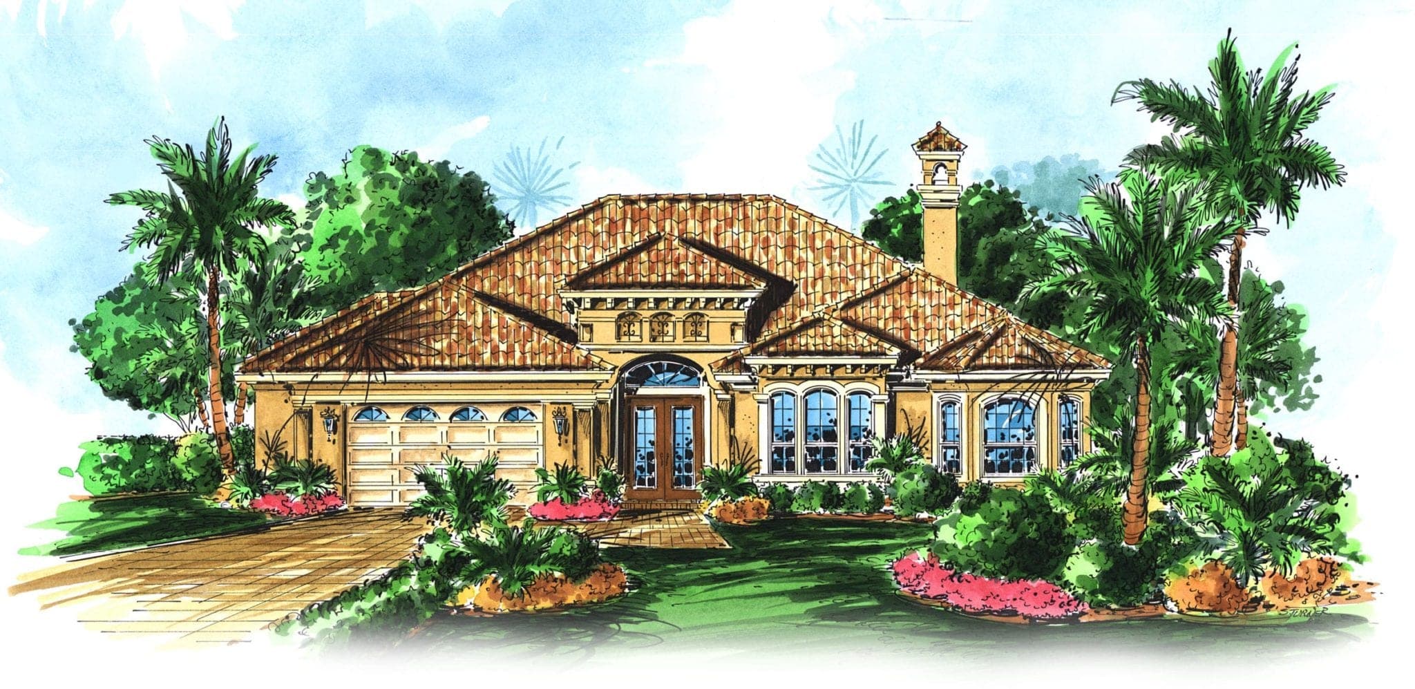 The Royale custom home front elevation by Koogler Homes, Cape Coral, FL