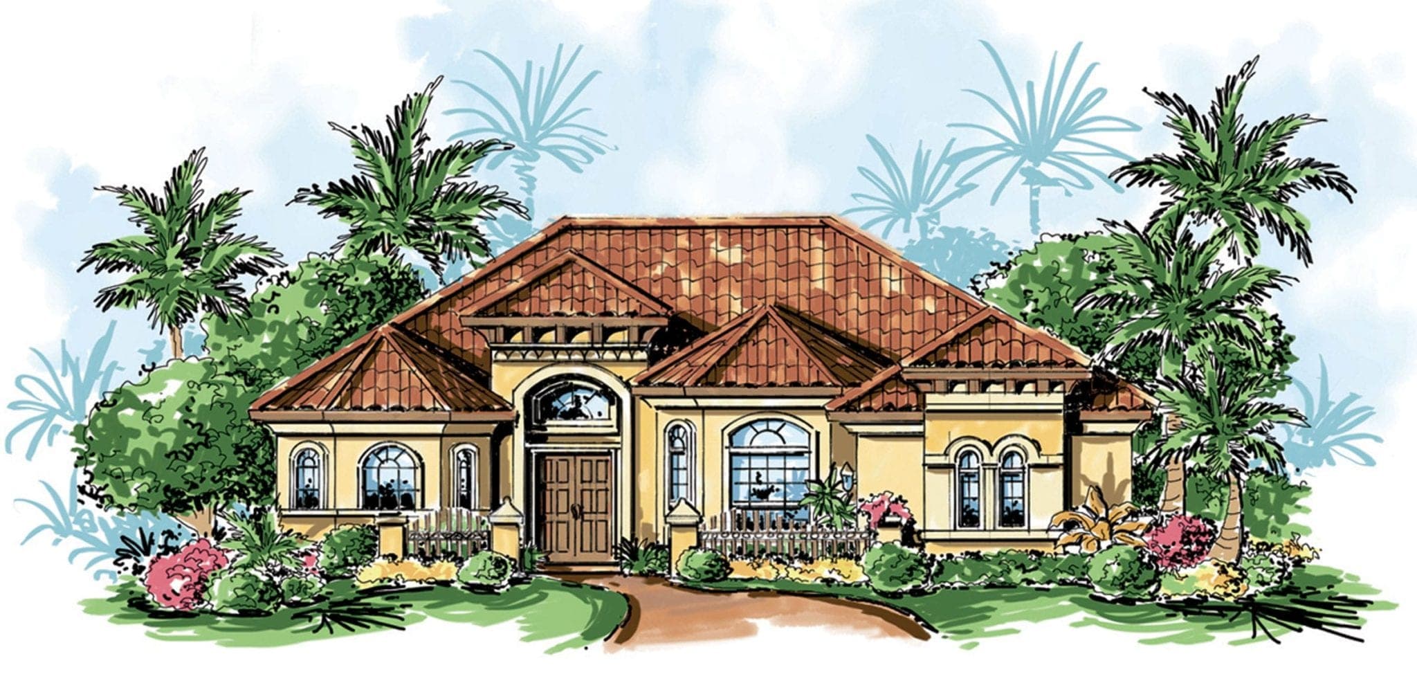 The Santorini custom home front elevation by Koogler Homes, Cape Coral, FL