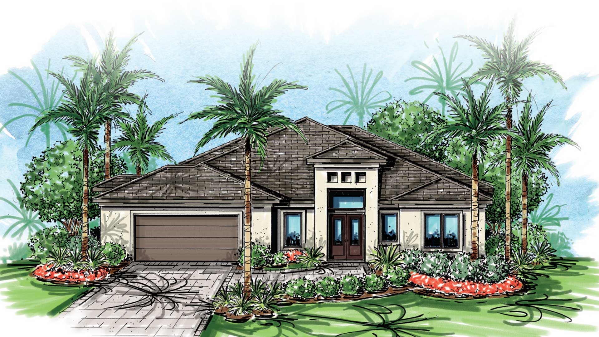 The Island Jewel custom home front elevation by Koogler Homes, Cape Coral, FL