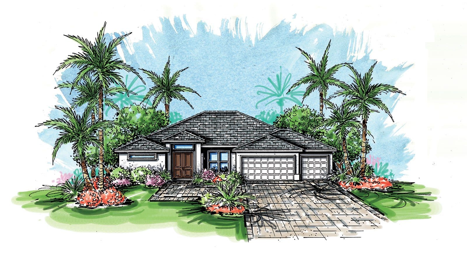 Captiva custom home front elevation by Koogler Homes, Cape Coral, FL