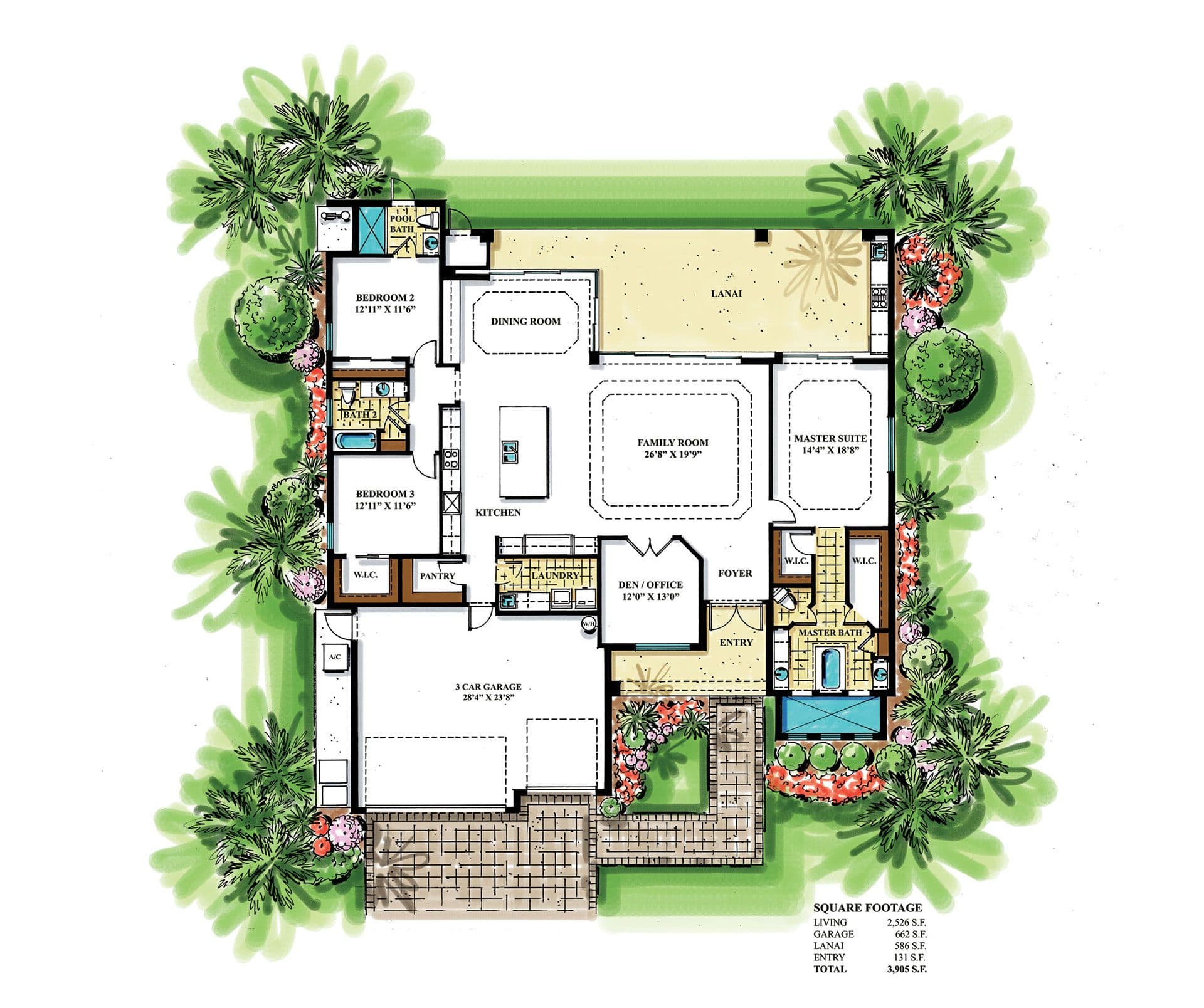 Villa floor plan rendering — Koogler Homes