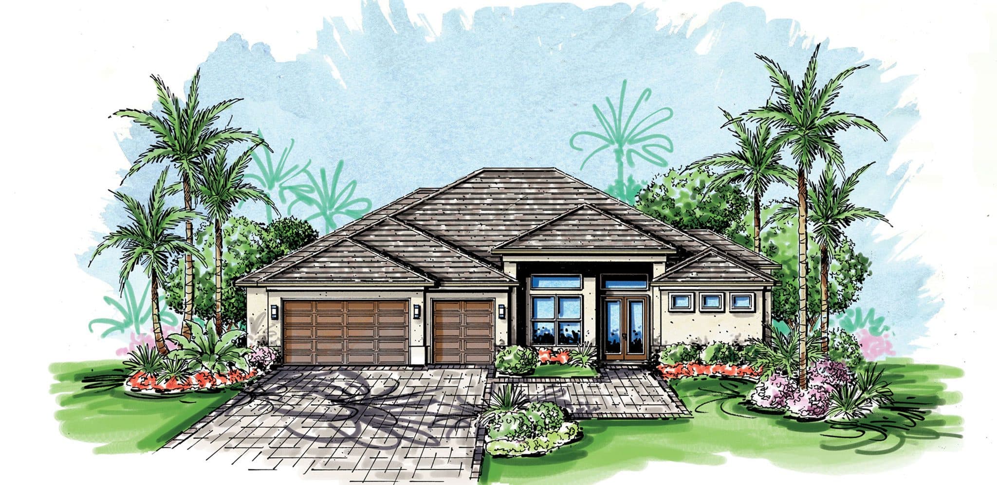 Villa custom home front elevation by Koogler Homes, Cape Coral, FL